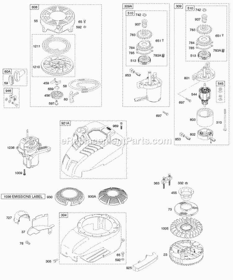 Blower HousingShrouds Electric Start Flywheel Rewind Starter Diagram and Parts List for 121602-0317-E1  Briggs and Stratton Engine
